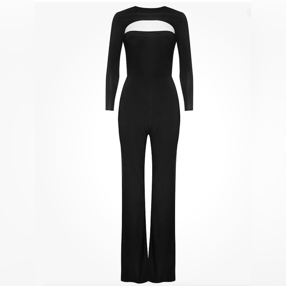 Club L London Glam Casual Peek A Boo Wide Leg Jumpsuit Black Size 6 NWT